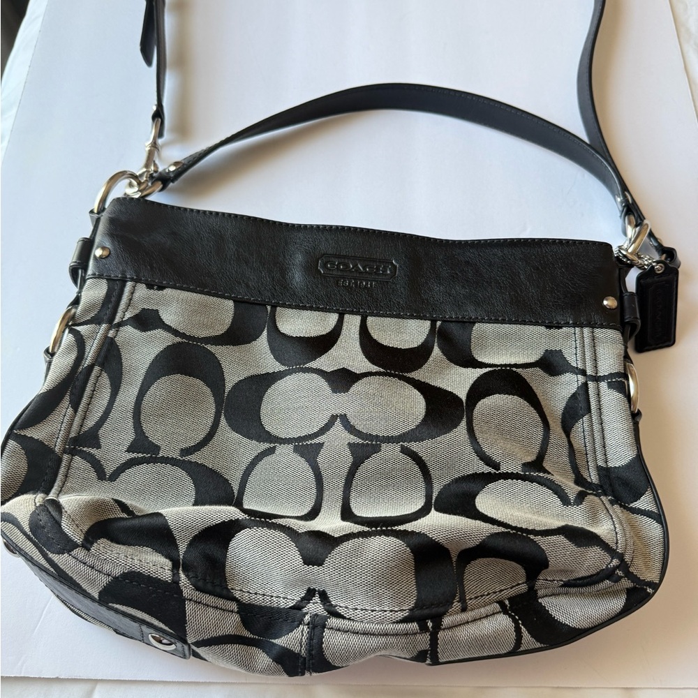Coach Black and Gray Signature Shoulder/Crossbody Bag